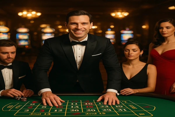 বহু রঙের স্লট মেশিন ও আলোয় আলোকিত গেমিং পরিবেশ